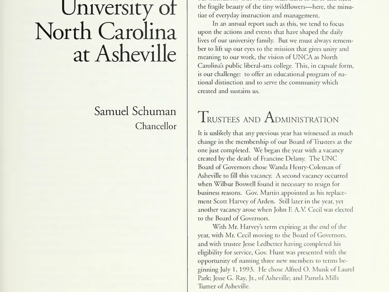 1992-1993 UNCA From UNC President Report
